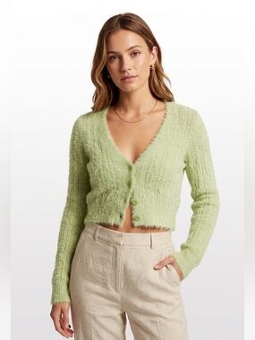 Garage Green Fuzzy Cropped Cardigan Size Extra Small